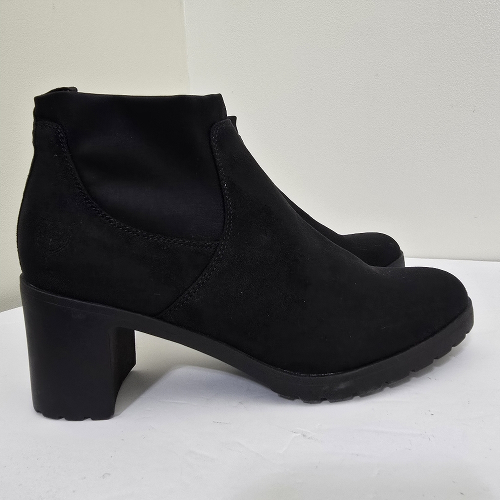 LONDON FOG size 10 Stretched Ankle Suede Block Heel Bootie Olam Pull On